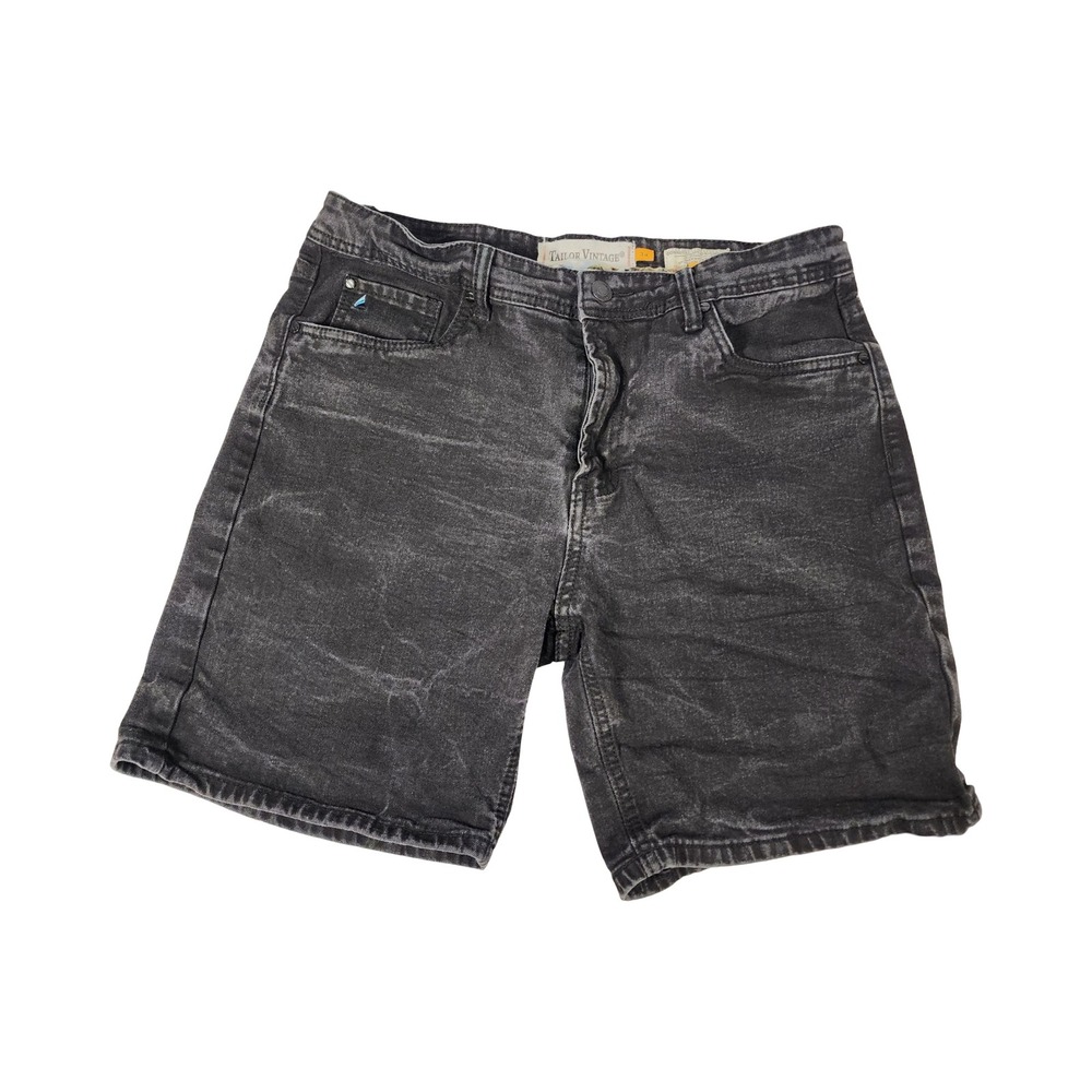 Tailor Vintage Greenwich Slim Fit Black Denim Shorts Mens 34 Comfort Stretch